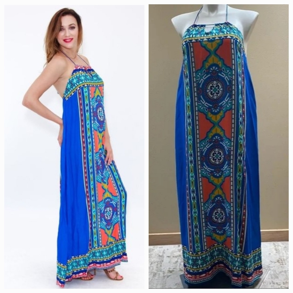 La Moda Halter Maxi Sun Dress Swim Cover-up
